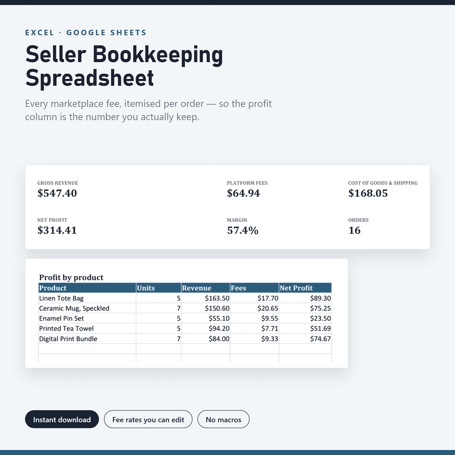 Seller Bookkeeping Spreadsheet — screenshot of the real thing