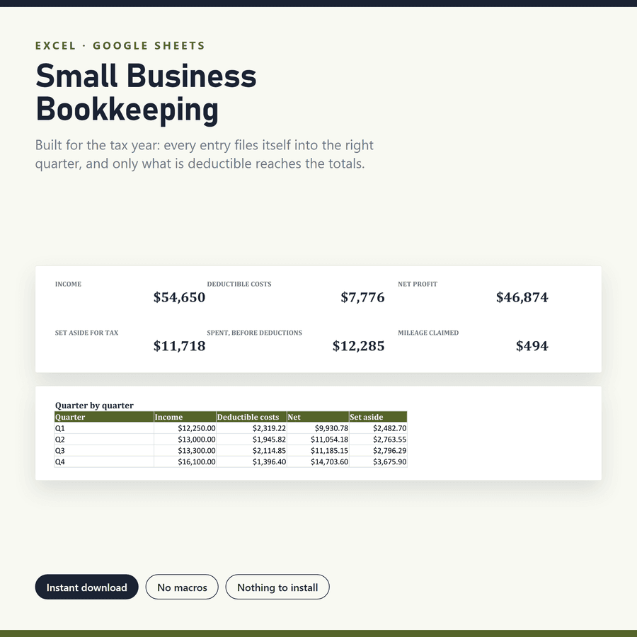 Small Business Bookkeeping — screenshot of the real thing